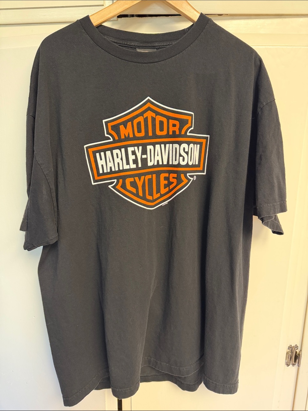 Harley-Davidson Black Tee with Orange & White Shield Logo
